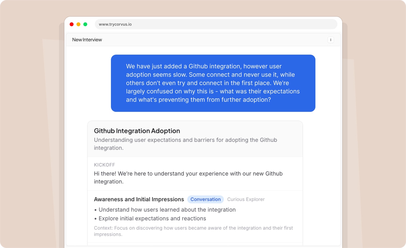 Product screen for defining a question